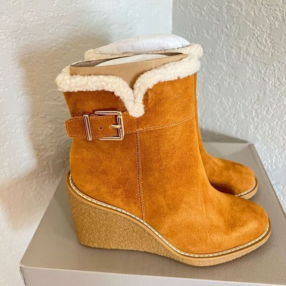 FRANCO SARTO Ulayna Water Resistant Suede Fleece Wedge Bootie, Brown, 10, NWT - Picture 16 of 16